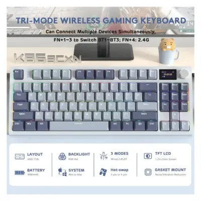 ATTACK SHARK K86 RGB لاسلكي لوحة مفاتيح ألعاب ميكانيكية - أرجواني فاتح أزرق